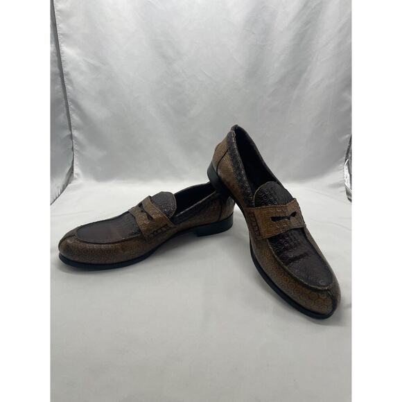 Cerruti Bespoke Leather Italy‎ Hexagon Pattern Loafers Dress Shoes Men’s 10.5